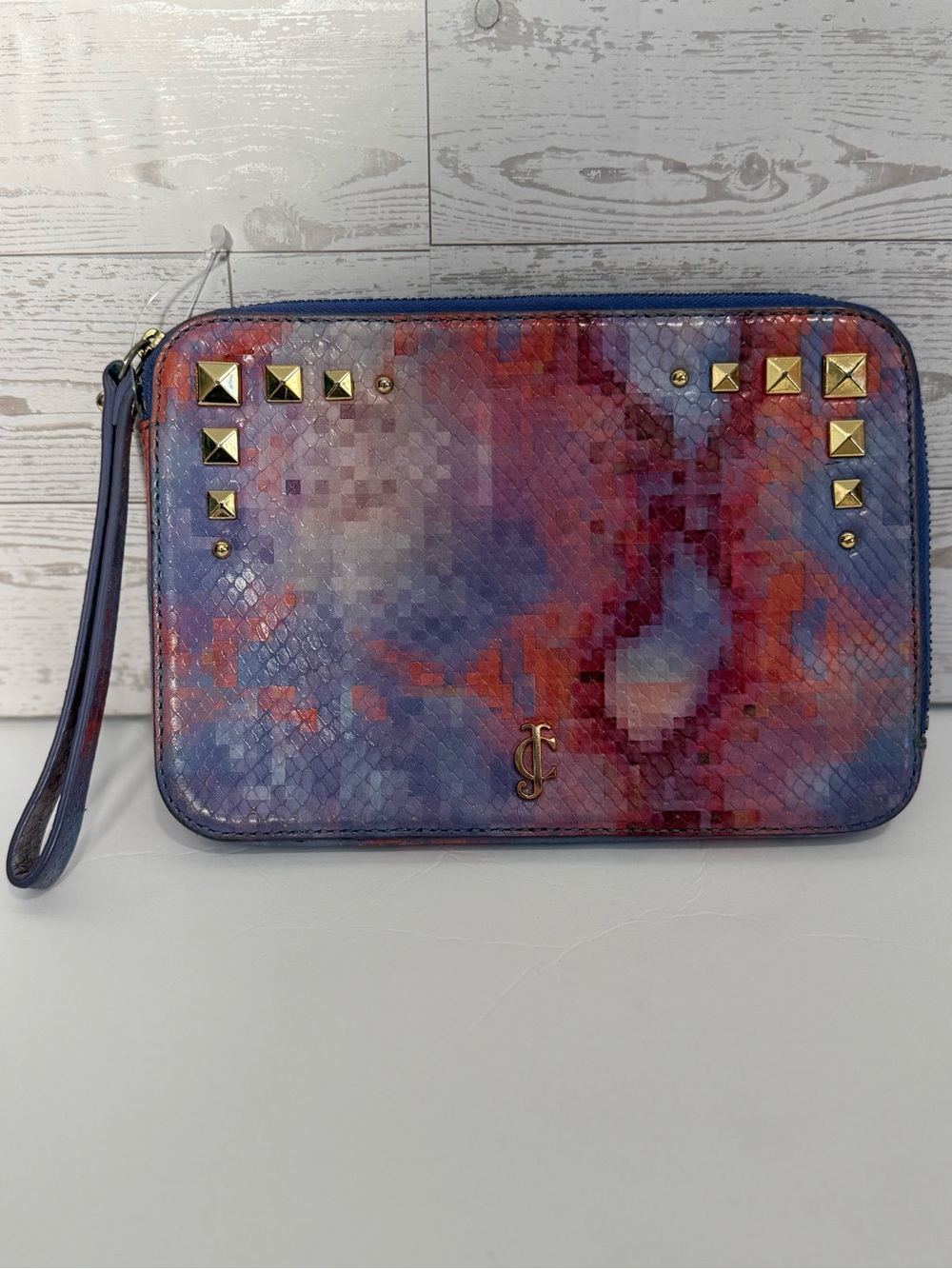 Juicy Couture Pixel Python Leather Zip pouch clutch Purple/Pink